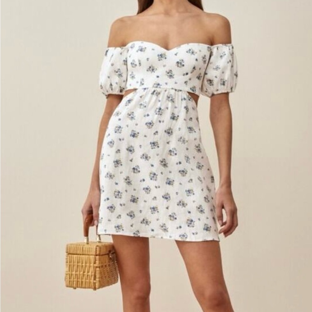 Reformation Emilia White Floral Linen Dress - Picture 2 of 7
